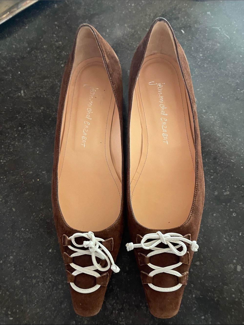 Jean-Michel Cazabat Brown Suede Lace-Up Ballet Flats